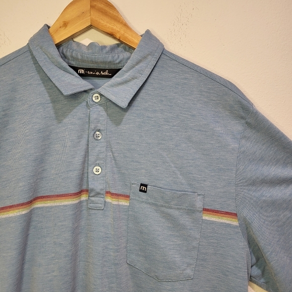Travis Mathew Cabana Blue Knit Polo Shirt Wrinkle Resident Stretch 1MU116 XL - Picture 3 of 10